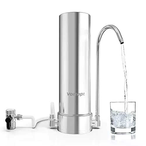 Vortopt Filtro Acqua Rubinetto Aggiornato da Banco in Acciaio Inossidabile - Filtraggio a 5 Stadi per 30.000 Litri - Depuratore d'acqua con KDF