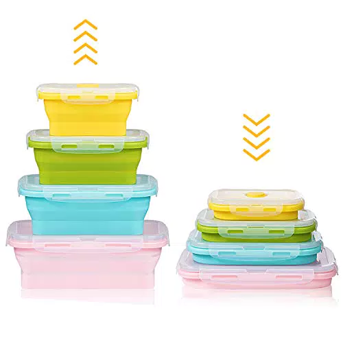 WolinTek 4 PCS Contenitori Pieghevoli in Silicone Pranzo del Silicone Pieghevole Silicone Pieghevole contenitori per Alimenti Silicone Pieghevole Lunch Bento Box