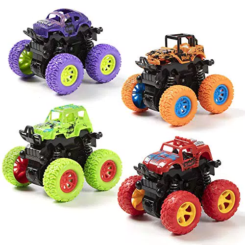 WolinTek 4Pcs Camion Giocattolo Macchine Bambini, Giocattolo Inerziale Auto Spingere e Andare