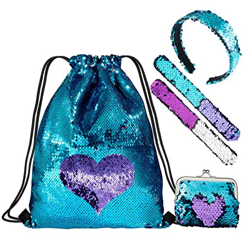 WolinTek-Mermaid Borsa a Tracolla con Paillettes Zaino Reversibili Glitter con Fascia Lacci Glittering Outdoor