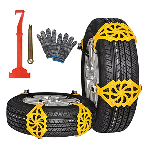 8Pcs Catene da Neve per Auto Ninonly Catene da Neve Facili da Montare per Pneumatici Catene da Neve Universale per Gomme di Dimensioni 165-265mm con Guanti e Attrezzo