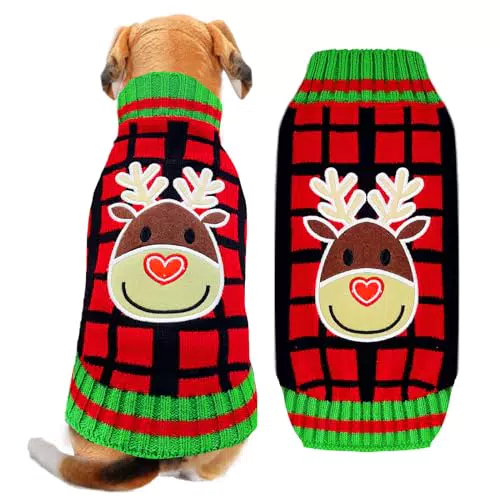 Maglione per Cani di Natale ABRRLO a Maglia con Motivo Renne - Taglie Piccola, Media e Grande