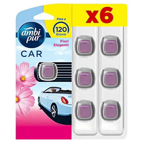 Ambi Pur Profumatore Auto, 6 Deodoranti Auto, Fragranza Fiori Eleganti