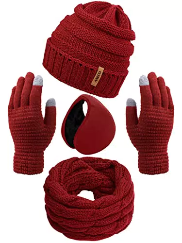 Aneco Inverno caldo set sciarpa lavorata a maglia Beanie Hat Touch Screen guanti e inverno orecchio più caldo per uomini o donne