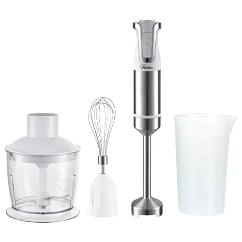 Ardes Frullatore a Immersione 3 in 1 - Minipimer Tritatutto e Frusta - Motore Professionale - Mixer Cucina - Lame Acciaio Inox - 2 Velocità