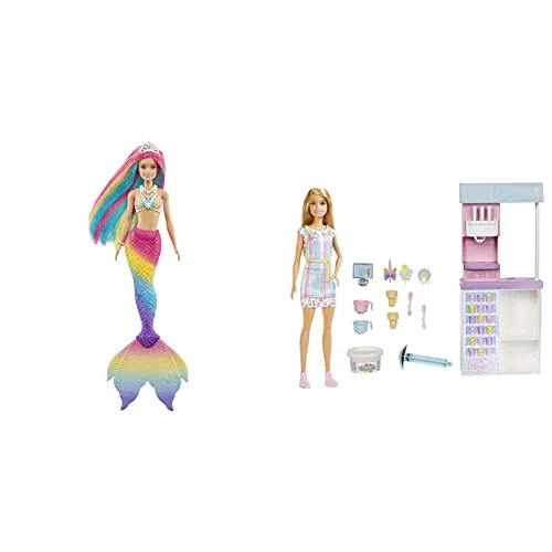 Barbie Dreamtopia Sirena Cambia Colore & Playset Gelateria con Bambola
