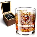 Bicchiere da whisky per 40° compleanno da uomo, in elegante scatola di legno
