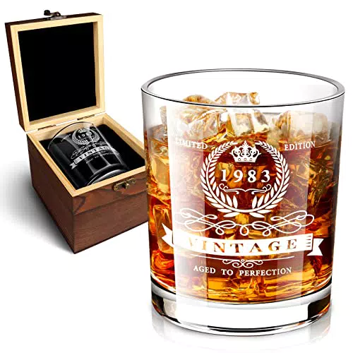 Bicchiere da whisky per 40° compleanno da uomo, in elegante scatola di legno