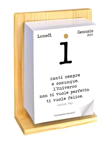 Calendario Geniale 2024 - Supporto Legno Abete Naturale - Frasi Filosofiche - Bonus Digitali