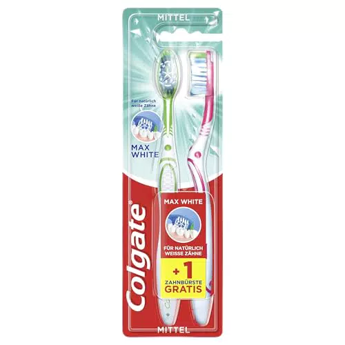 Colgate Max White - Spazzolino da denti medio, Confezione da2 pezzi