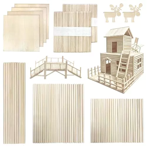 DOITEM 214 PCS Legno naturale Craft Lollipop Sticks Tondini di legno di balsa Fogli lisci Popsicle Art Stick Perfetto per oggetti artigianali