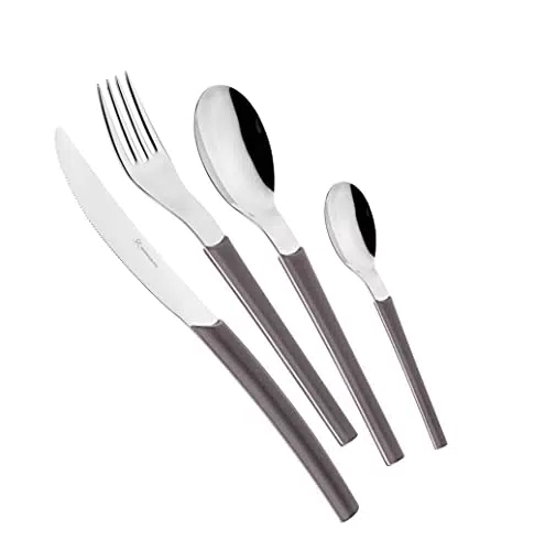 EME POSATERIE Loto Nocciola 408 - Set Posate da Tavola in Acciaio Inox 18/10 per 6 Persone