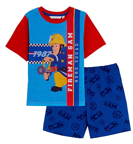 Pigiama corto Fireman Sam per ragazzi - Set notte pompiere con T-Shirt e Shorts