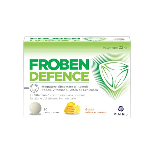 Froben Defence - Integratore Alimentare con Vitamina C per il Sistema Immunitario, 30 Compresse Orosolubili - Gusto Miele e Limone