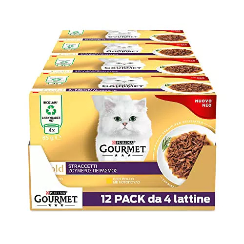 Purina Gold Gourmet Straccetti Cibo Umido per Gatti con Manzo e Pollo