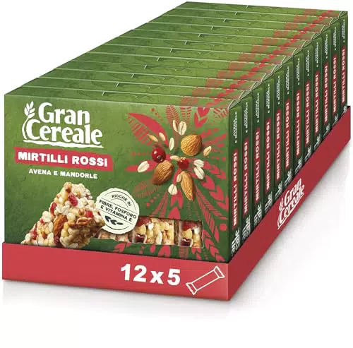 Gran Cereale, Snack Barrette ai Mirtilli Rossi, Avena, e Mandorle, 12 confezioni