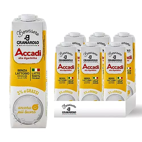 Granarolo, Latte UHT Accadì da 1 Litro, 6 Confezioni di Latte 100% Italiano Senza Lattosio e solo 3% di Grassi
