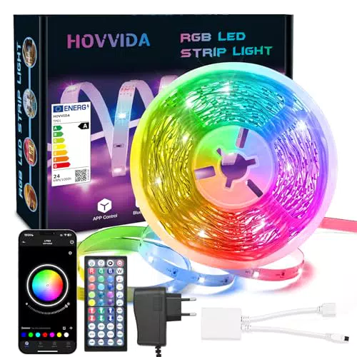 HOVVIDA Striscia LED 10M, 1 Rotolo, 30 LED/Metro, 24V RGB LED