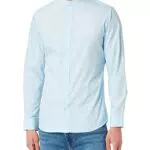 JACK & JONES Camicia slim tinta unita con collo coreano. Turchese Celeste