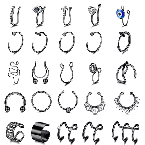 JeweBella Piercing Naso Anello Finto Acciaio Inossidabile Septum Labbro Nostril per Donna Uomo