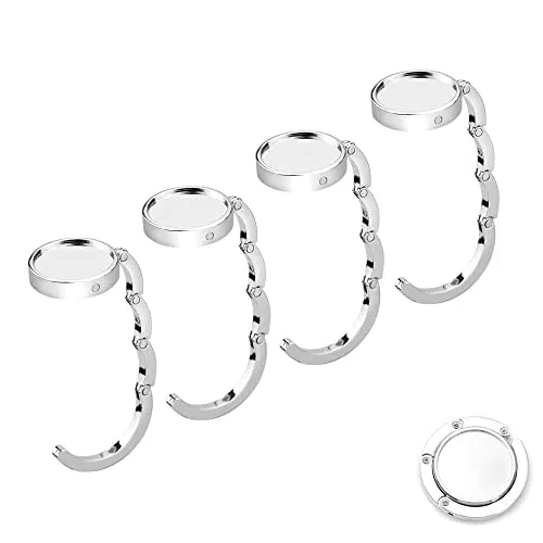Kimuwote Set di 4 Gancio Borsa da Tavolo Pieghevole - Utile per Non Appoggiare la tua Borsa sul Pavimento - Elegante Porta Borsa da Tavolo in Metallo - Gancio Appendi Borse Antigraffio e Antiscivolo