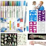 Kit Tatuaggi per Bambini, 10 Tatuaggi Penne Bambini + 40 Stencil + 31 Unicorno Tatuaggi per Bambini Luminosi