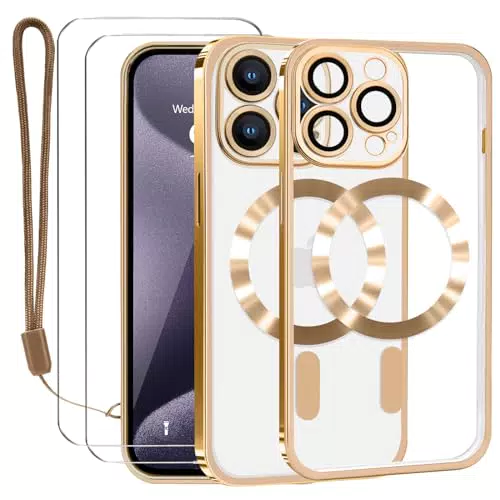 Lafunda Cover Trasparente per iPhone 15, Custodia Compatibile con MagSafe con Protezione Fotocamera e 2 Pezzi di Vetro Temperato