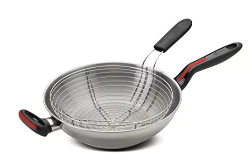 Lagostina Wok in Acciaio Inox 18/10 con Cestello per Friggere e Cottura a Vapore, Ø 28 cm