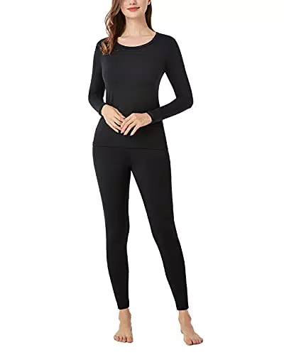 LAPASA Completo Termico Donna Fodera in Micropile Calore Base L41 - Abbigliamento Intimo Invernale Maglia Pantaloni Calzamaglia Tuta Sci Nero X