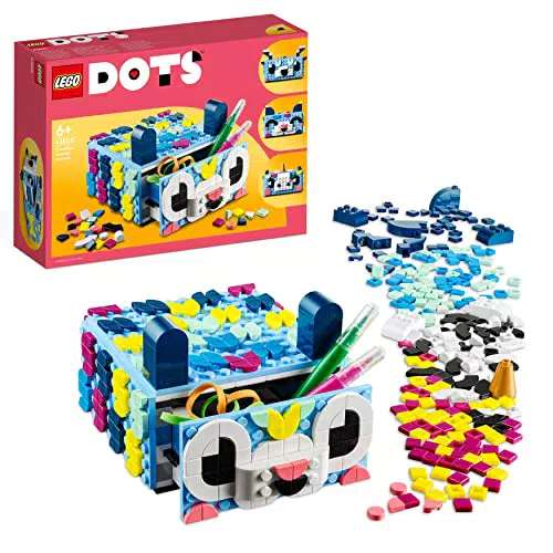 LEGO DOTS Cassetto degli Animali Creativi, Set per Creare un Mosaico Portagioie con Tessere Colorate
