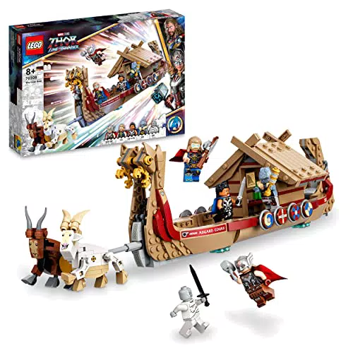 LEGO Marvel Drakkar di Thor, Set con Nave Giocattolo Vichinga da Costruire con 5 Minifigure dei Supereroi e Martello Stormbreaker