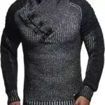 Leif Nelson Maglione Uomo Felpa a Maglia Collo a Scialle LN-5225 Black-Ecru Large