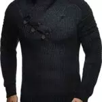 Leif Nelson Maglione Uomo Felpa a Maglia Collo a Scialle LN-5225 Nero Antracite X-Large