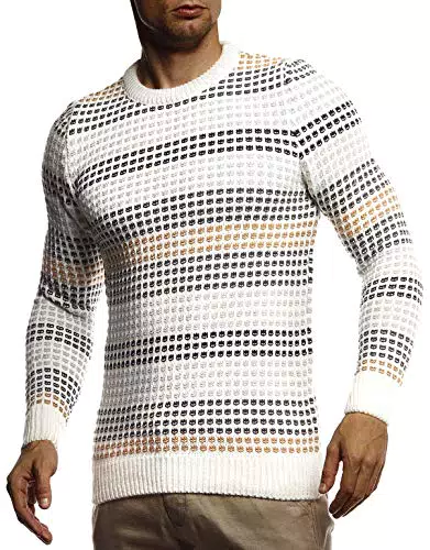 Leif Nelson Maglione Uomo Felpa a Maglia Girocollo LN-20760 Color Crudo X-Large