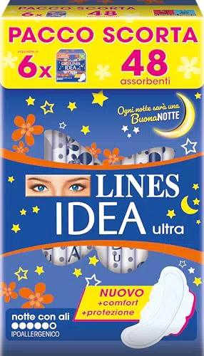 Idea Ultra Notte con Ali - Assorbenti Notturni, Confezione da 48