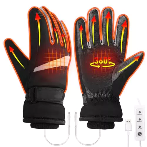 Luckits USB Guanti Riscaldati, Guanti Invernali Impermeabile Guanti impermeabilida caldi e Antiscivolo 3 Livelli di Riscaldamento Guanti da Ciclismo Guanti Moto Caldi per Guida Corsa Sportivi