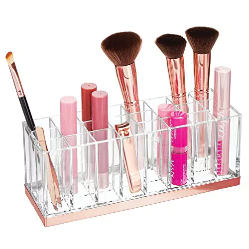 Organizer Cosmetici mDesign con 24 Scomparti - Trasparente e Oro Rosato