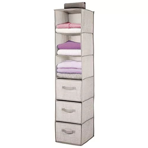Organizzatore Armadio mDesign con 3 Scomparti e 3 Cassetti - Fibra Sintetica - Grigio/Marrone