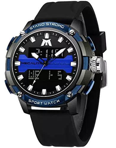 MEGALITH Reloj Hombre Deportivo Outdoor Digitales Relojes Hombres Militares Negro Cronómetro Impermeables Diseño Moda Reloj de Pulsera Grande Analogico Cuarzo Multifuncion LED Alarma Luminosa