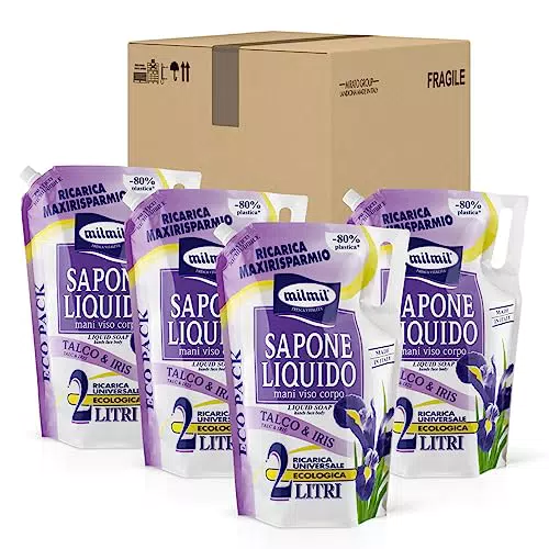 Milmil Sapone Liquido Fragranza Talco & Iris - Ricarica Dermatologicamente Testata