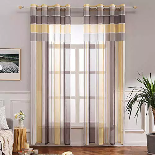 Tende Trasparenti Voile Righe MIULEE per Soggiorno e Camera da Letto - Set da 2, 140x245 cm