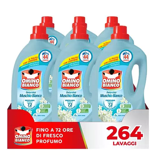 Omino Bianco Detersivo Liquido per Lavatrice con Fresco Profumo di Muschio Bianco
