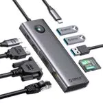 Docking Station USB C ORICO 9 in 1 con HDMI 4K, PD100W, 3 x USB 3.0, Ethernet, SD/TF, VGA
