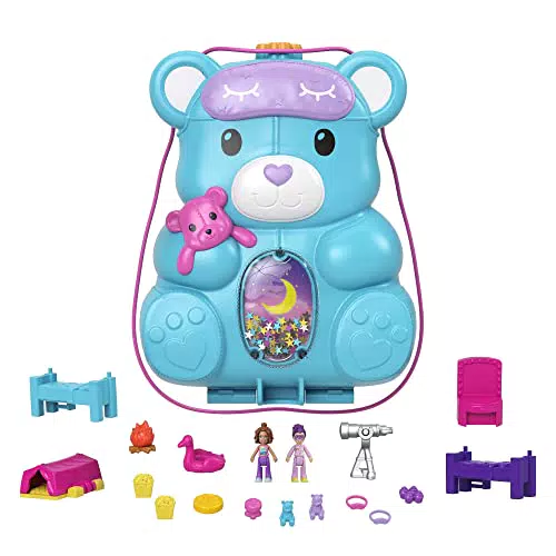 Polly Pocket Teddy Bear Purse - PlaySet con 2 Mini Bambole - Tema Pigiama Party - Accessori e Area Piscina