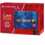 Rimmel London Kit Regalo Donna Love Message, Pochette Small Blue con Mascara Nero Day 2 Night Allungante e Volumizzante e Matita Occhi Soft Kajal Kohl