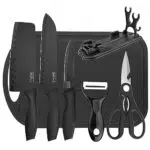 Set Coltelli da Cucina Professionali Chef con Forbici e Pelapatate - Acciaio Nero