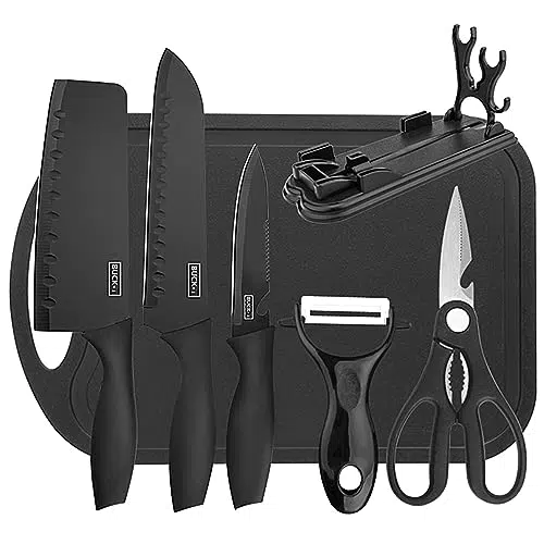 Set Coltelli da Cucina Professionali Chef con Forbici e Pelapatate - Acciaio Nero