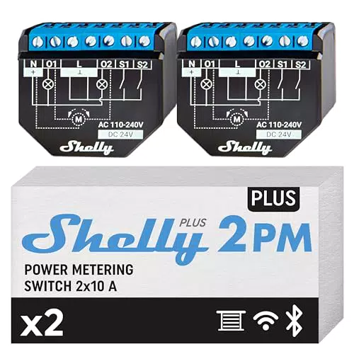 Shelly Plus 2PM Interruttore Relè Wi-Fi Bluetooth Misuratore Potenza Automazione tapparelle Alexa Google Home iOS Android