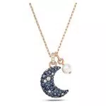 Collana Pendente Swarovski con Perla di Cristallo e Cristalli, Chiusura a Moschettone in Oro Rosa
