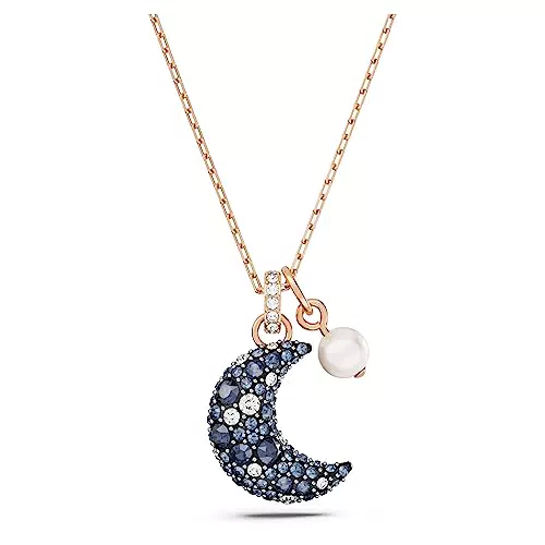 Collana Pendente Swarovski con Perla di Cristallo e Cristalli, Chiusura a Moschettone in Oro Rosa